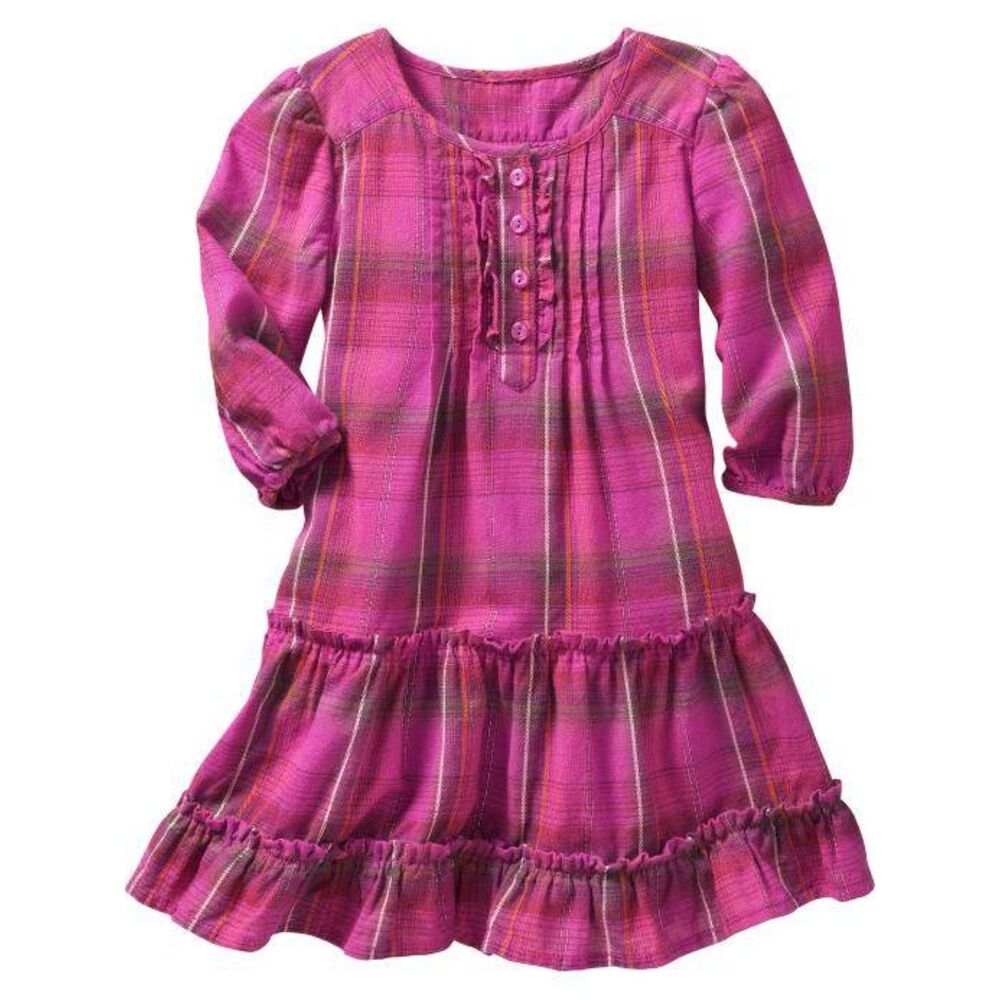 NEW Baby Gap kids Dress 4 4T pink purple plaid stripe ruffle tiered long sleeve